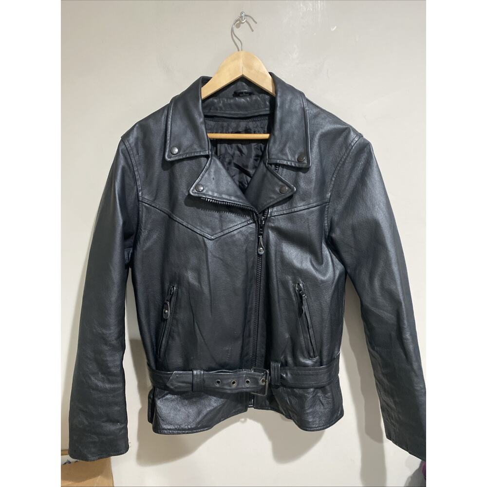 USA Bikers Dream Apparel Women's Black Leather Moto Motorcycle Jacket Sz Lg